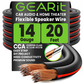 GEARit 14 gauge speaker wire coiled for easy storage and quick setup.