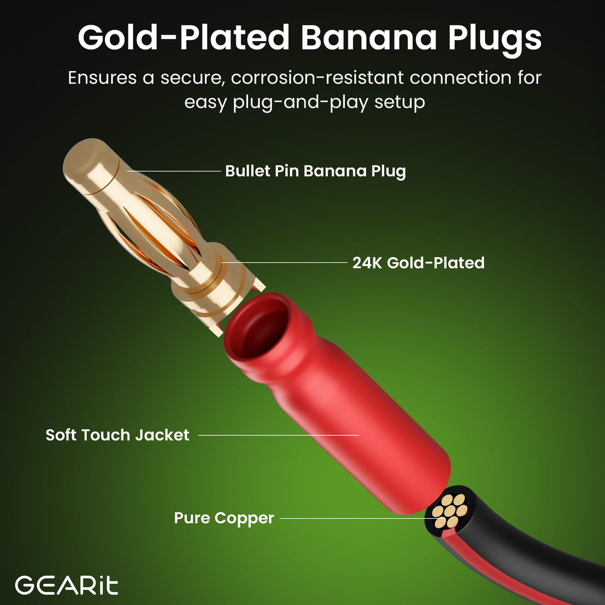 GEARit 14 Gauge banana plug wire in 12ft length ideal for larger rooms.