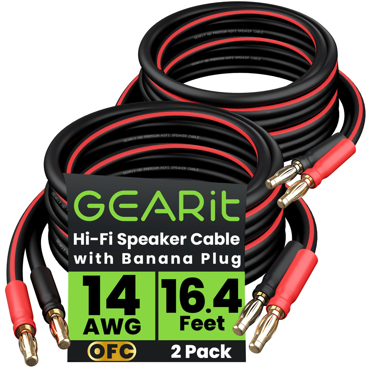 GEARit 14 Gauge banana plug wire in a compact 3ft length for small rooms.