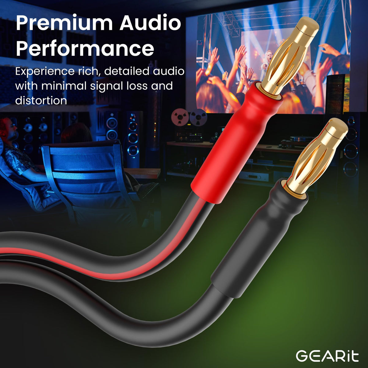 GEARit 14 Gauge banana plug wire in 6ft length for versatile home setups.