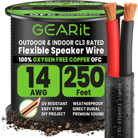 GEARit 14GA Speaker Wire with black jacket, 250 ft, ideal for in-wall runs.