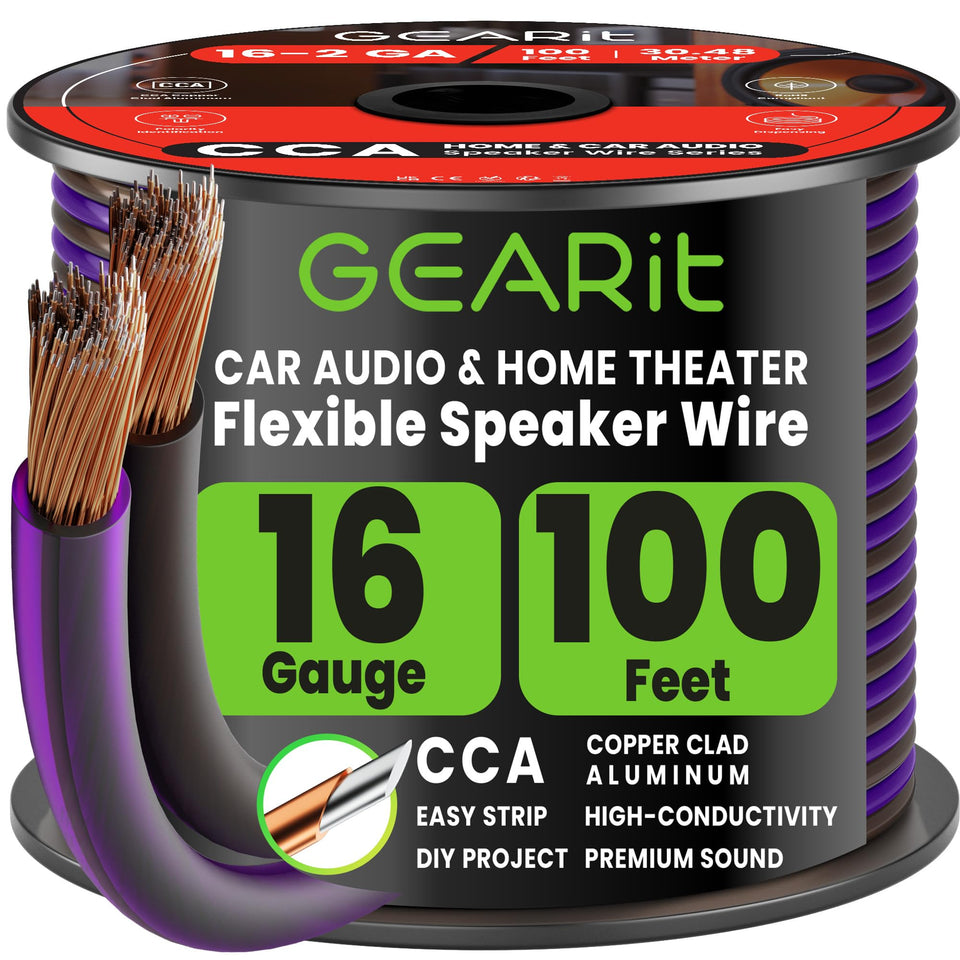 GEARit 16 AWG spool front view showing cable length and color, easy planning