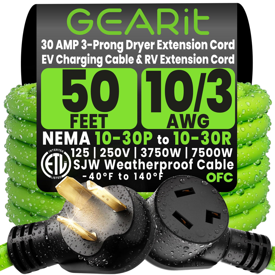 GEARit 30A 50ft extension cord with NEMA 10-30P for RV or dryer setup