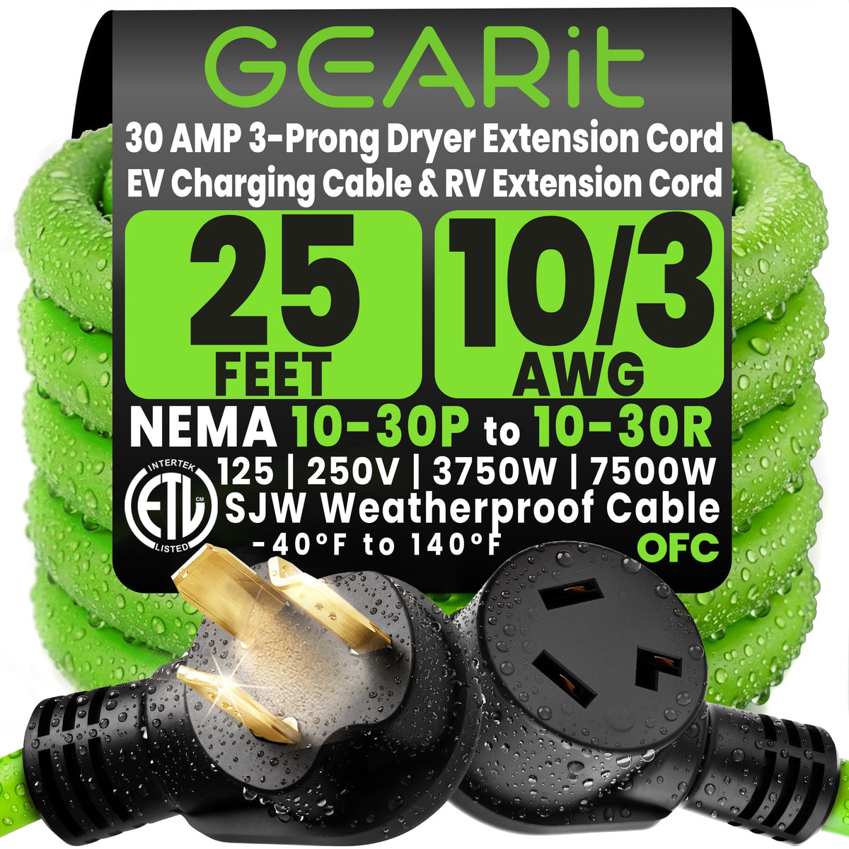 Gearit 30A dryer extension cord 25ft ready for safe, flexible appliance placement.