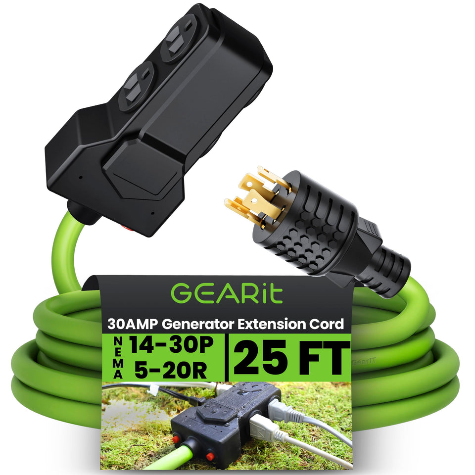 GEARit 30A duplex generator cord close-up for home backup power