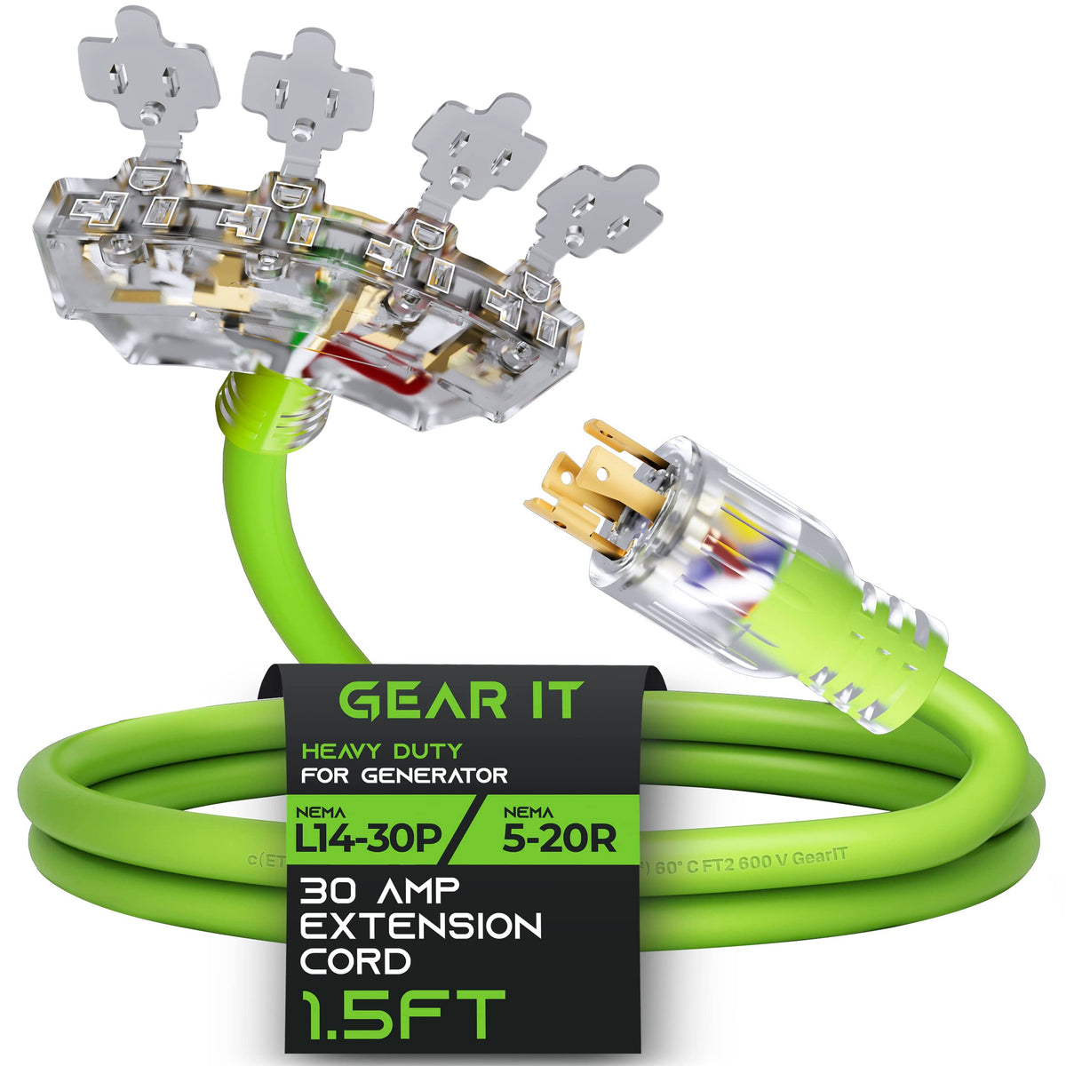 GEARit 30A L14-30P to 4x5-20R cord for reliable generator power at home