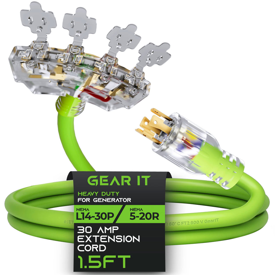 GEARit 30A L14-30P to 4x5-20R cord for reliable generator power at home
