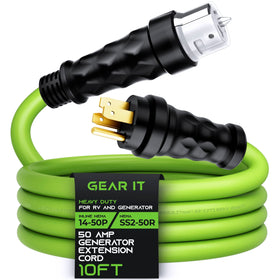 GEARit 50A extension cord with NEMA 14-50P plug and SS2-50R twist-lock for secure outdoor power.