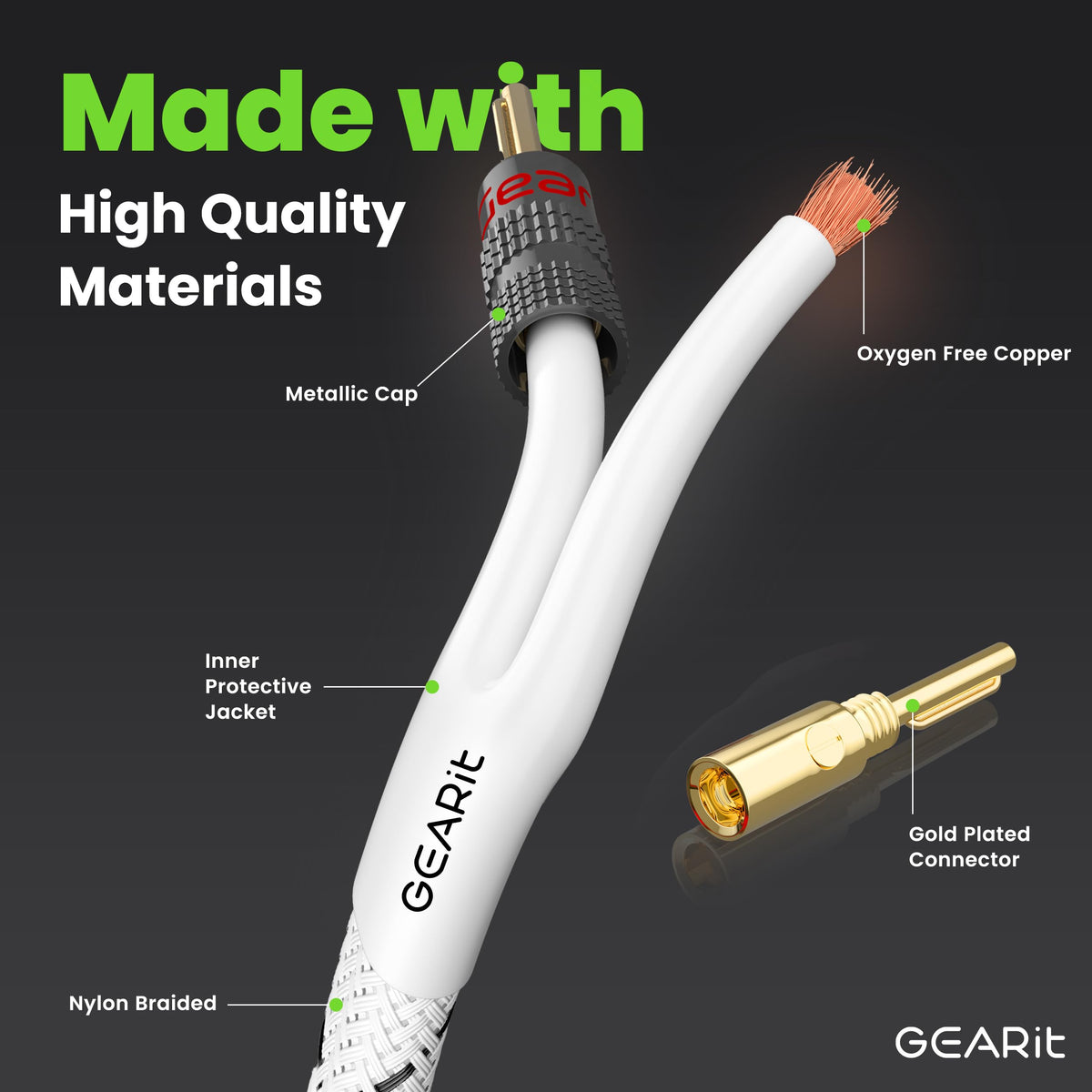 GEARit banana plug closeup highlighting gold plating and reliable contact benefit