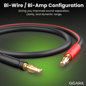 GEARit dual banana plugs attached to speaker bi-wire terminals for clarity