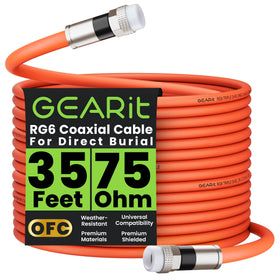 GEARit coaxial direct burial 35ft RG6 cable for outdoor installations with stable high-speed signals.