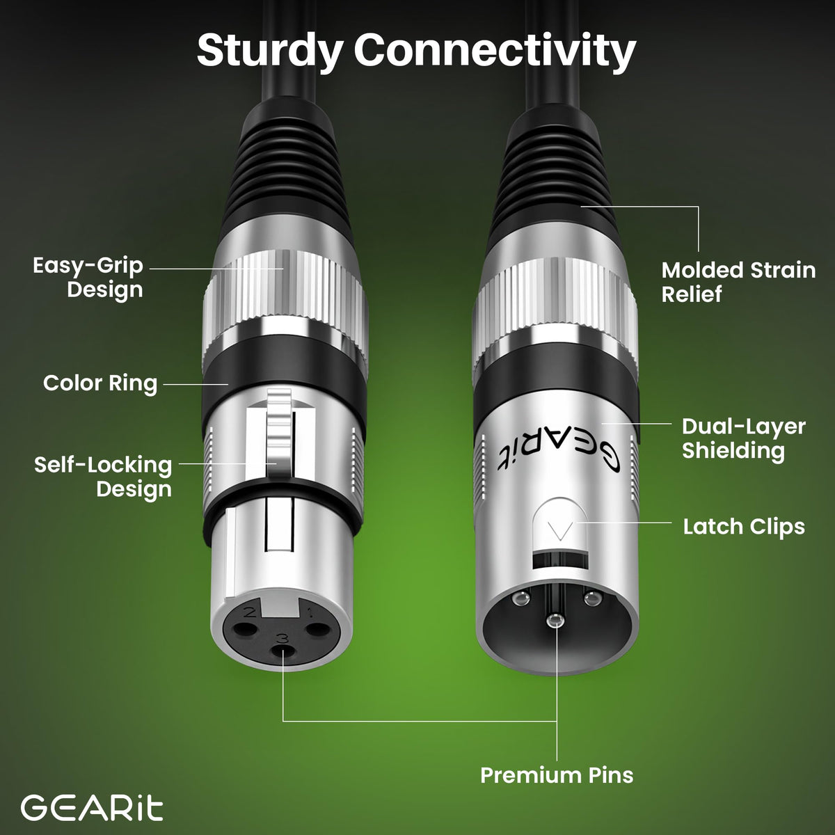 GEARit dual cables daisy chained between fixtures illustrating easy multi‑fixture setup
