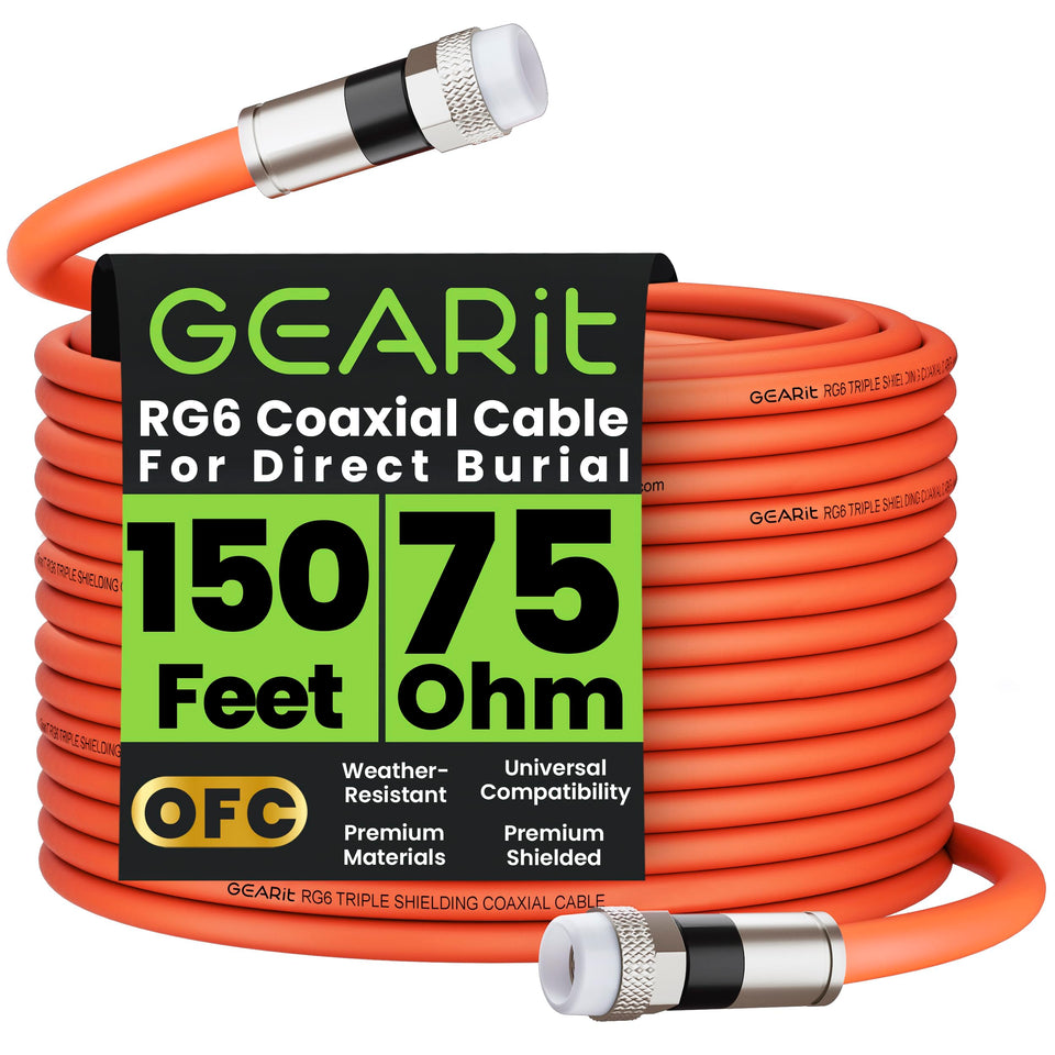 GEARit front connector view showing durable F-type and clear labeling for reliable installs