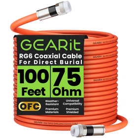 GEARit front view of 100ft RG6 cable packaging showing product and benefits