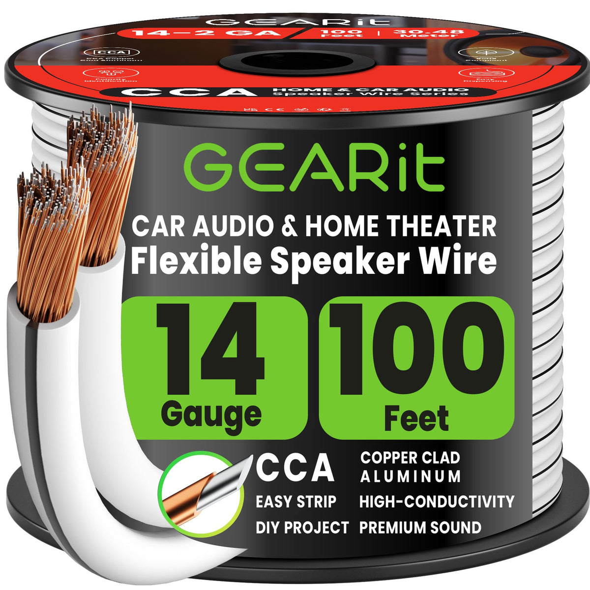 GEARit front packaging showing 100 ft spool and product benefits