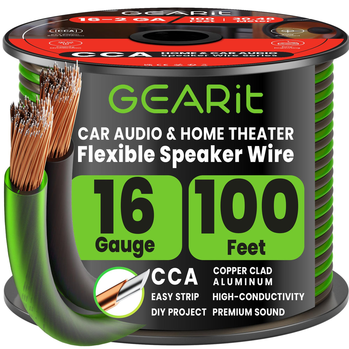 GEARit front packaging showing 100 ft cable and features for easy installation