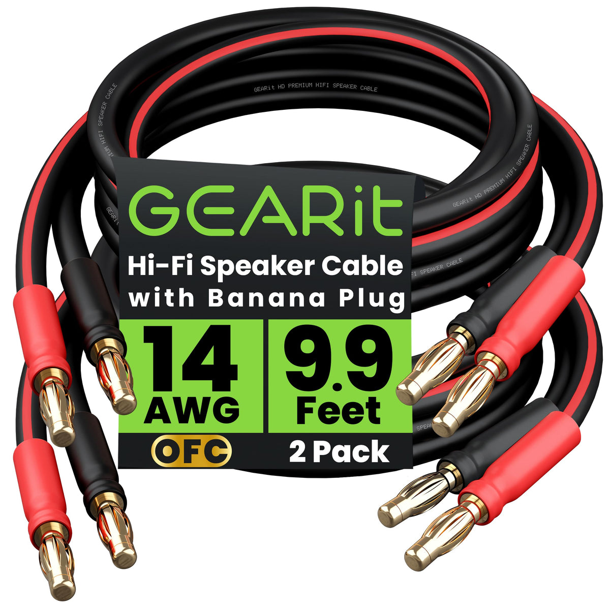 GEARit front packaging showing 14AWG banana plug pair for easy install