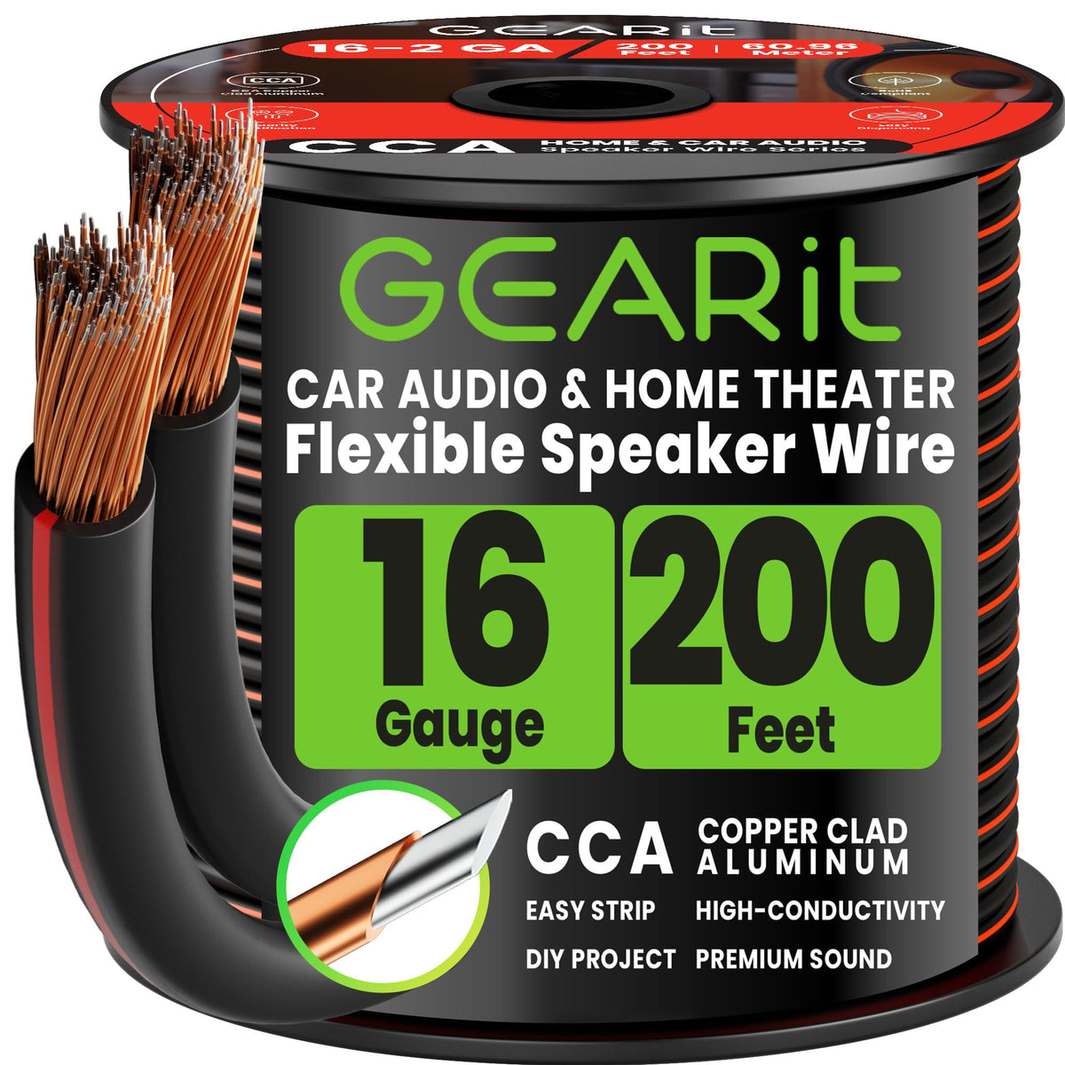 GEARit spool front view showing 200 ft and benefit clear length