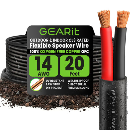 GEARit front packaging showing 20 ft 14 AWG cable and benefits