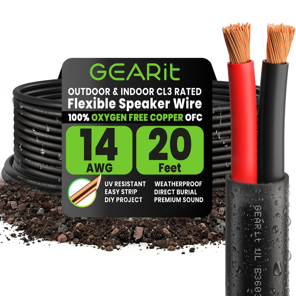 GEARit front packaging showing 20 ft 14 AWG cable and benefits