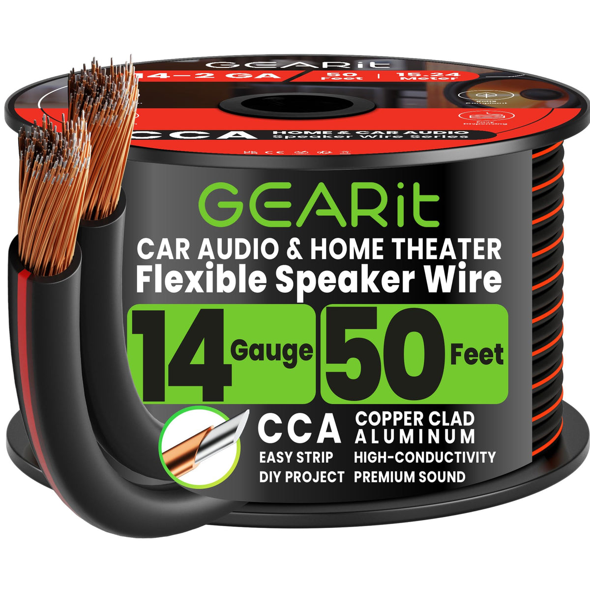 GEARit spool front packaging showing 50ft and 14 gauge benefit