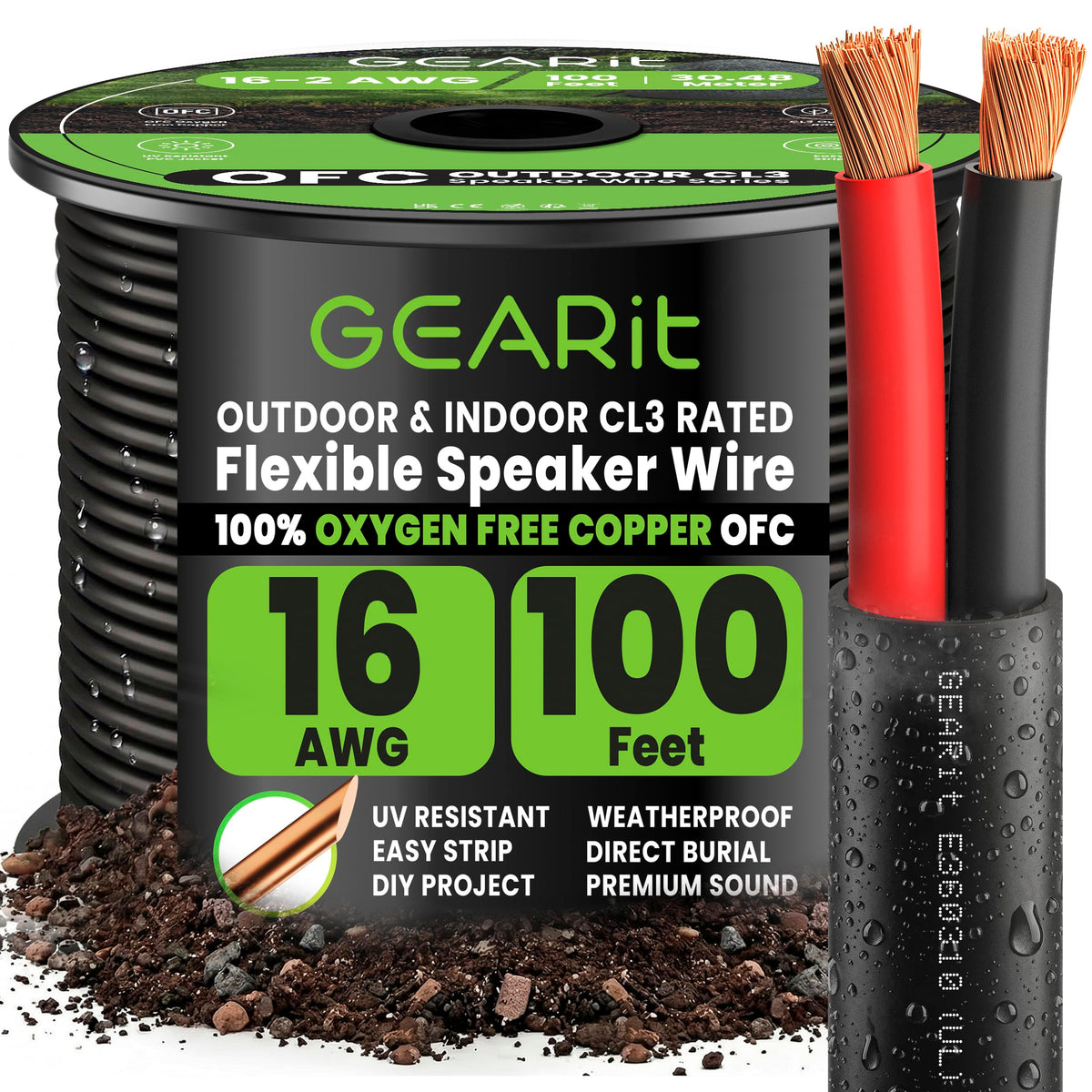 GEARit front spool view showing 100 ft cable and clear labeling for quick selection