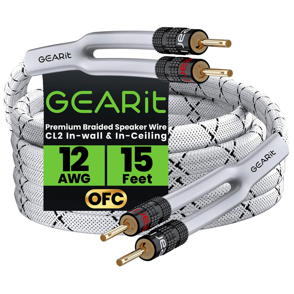 GEARit front view showing full white cable and neat braided jacket benefit: professional look