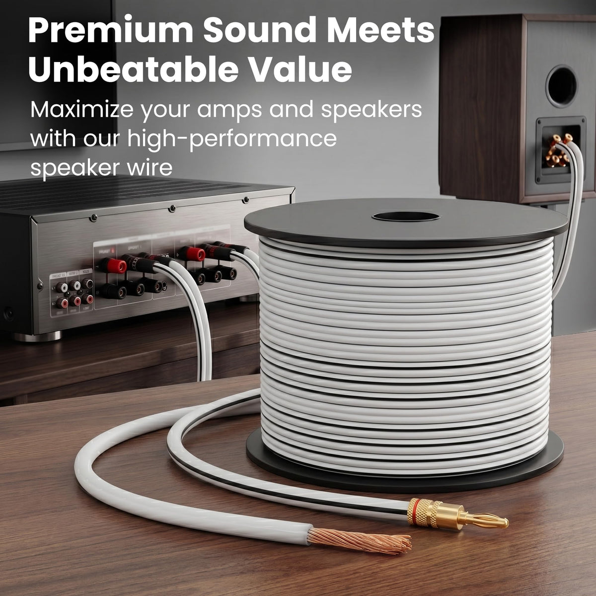 GEARit speaker wire run behind TV illustrating discreet home theater cable management