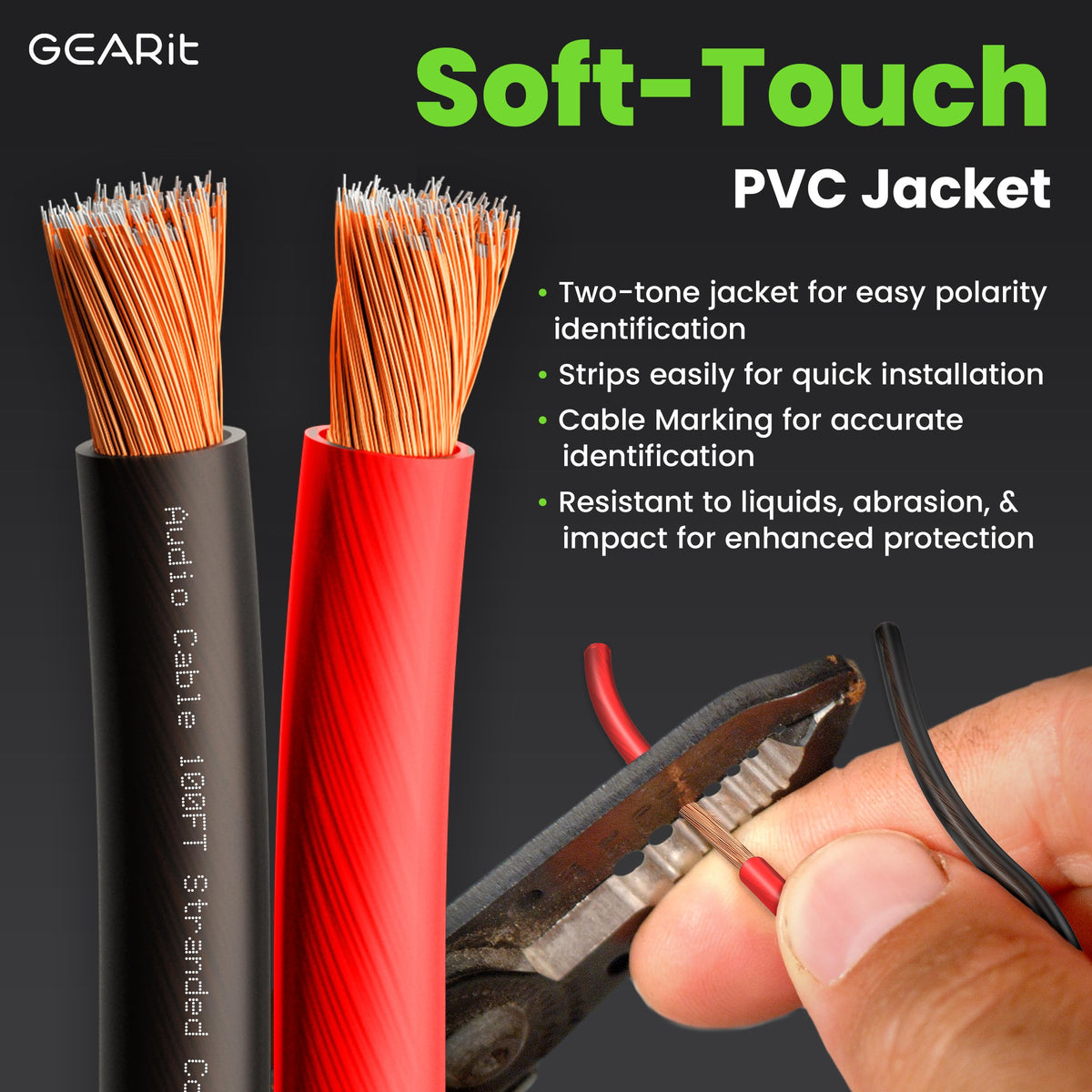 GEARit soft PVC jacket close-up showing flexibility and durable finish