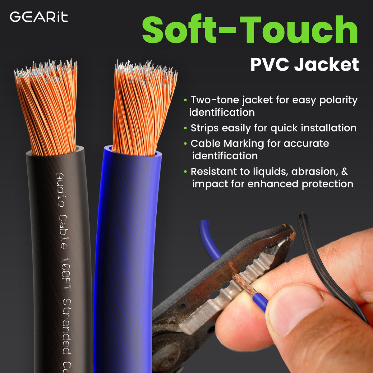 GEARit soft PVC jacket close-up showing texture and flexibility benefit