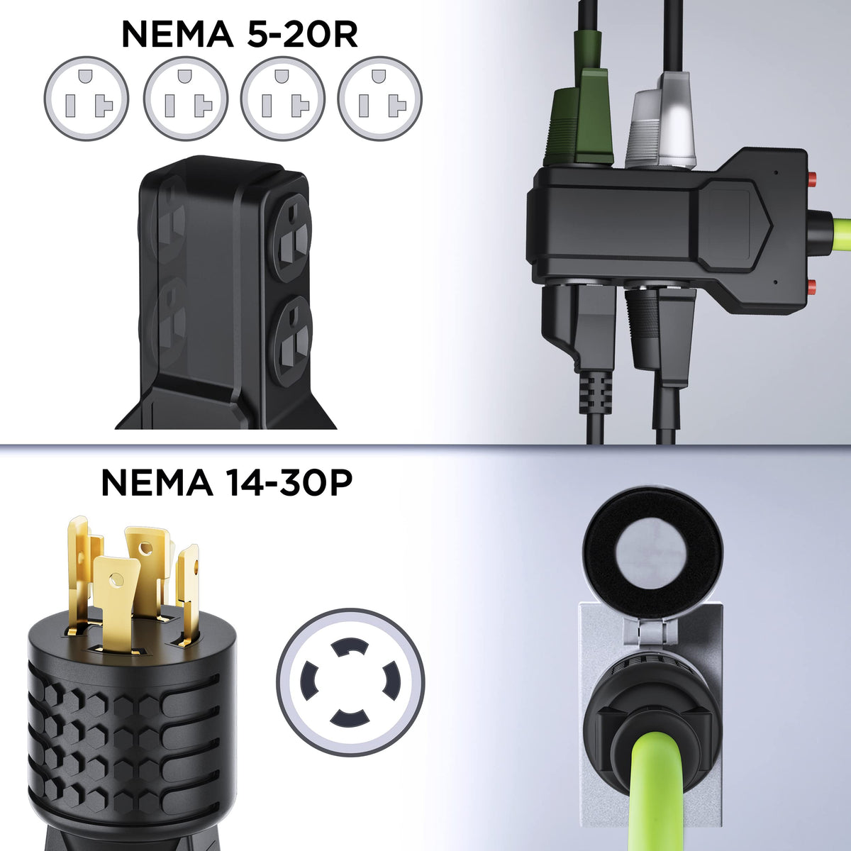 GEARit NEMA 14-30P to four 5-20R adapters, 25ft