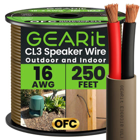 GEARit OFC speaker wire 16ga 250ft brown two-conductor for versatile setups.