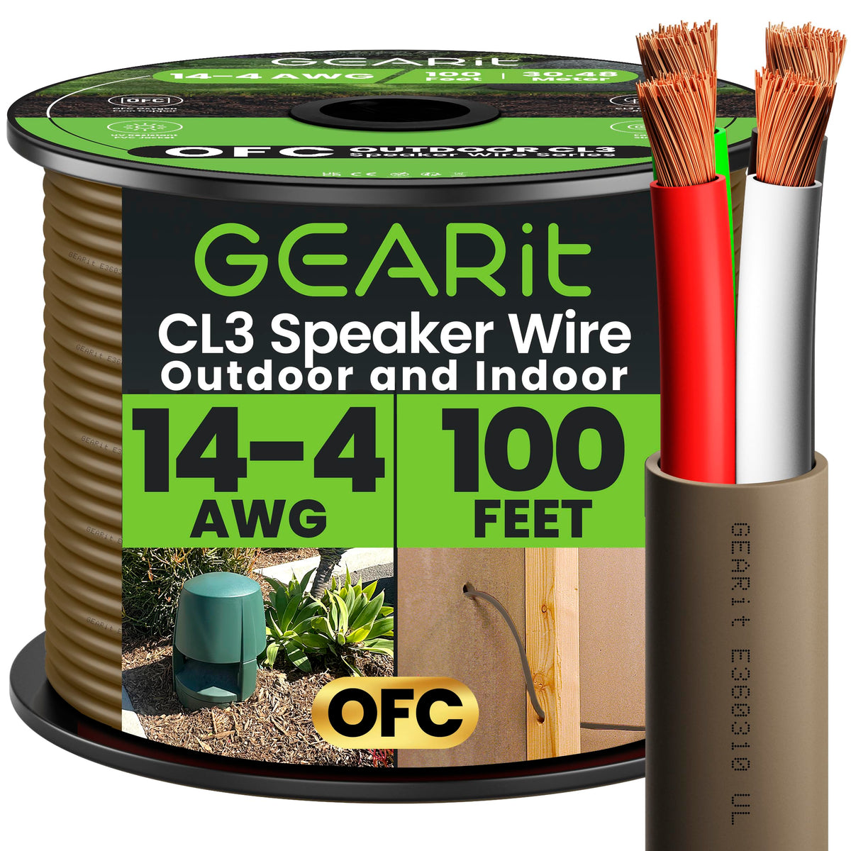 GEARit CL3-rated speaker wire with flame-retardant jacket designed for durable in-wall installs
