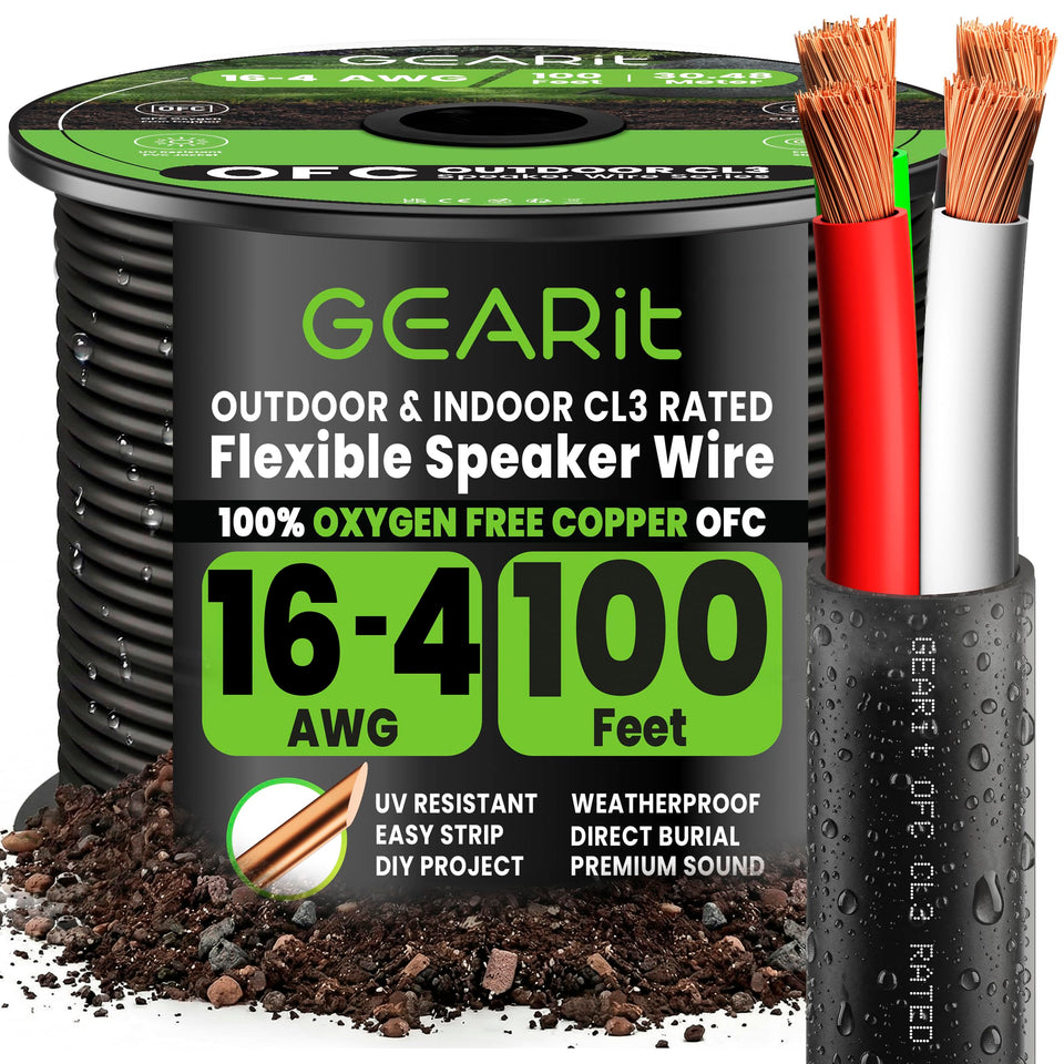 GEARit outdoor wire 100ft 16ga for clear backyard audio