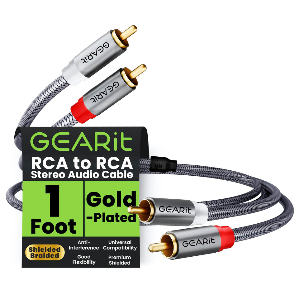 GEARit RCA cable with gold plated connectors for stable, crisp audio.