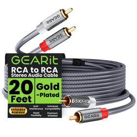 GEARit RCA cables 20ft with oxygen-free copper for clean audio signal.