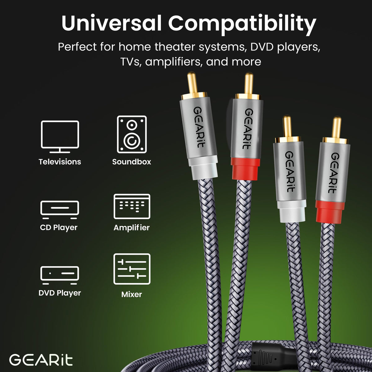 GEARit RCA cables inside wiring showcases high-quality construction and reliable signal paths.