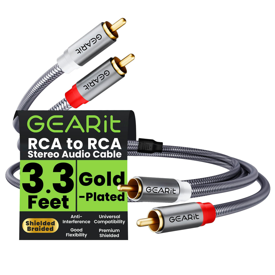GEARit RCA cables 3.3ft heavy-duty connectors for reliable car audio connections.