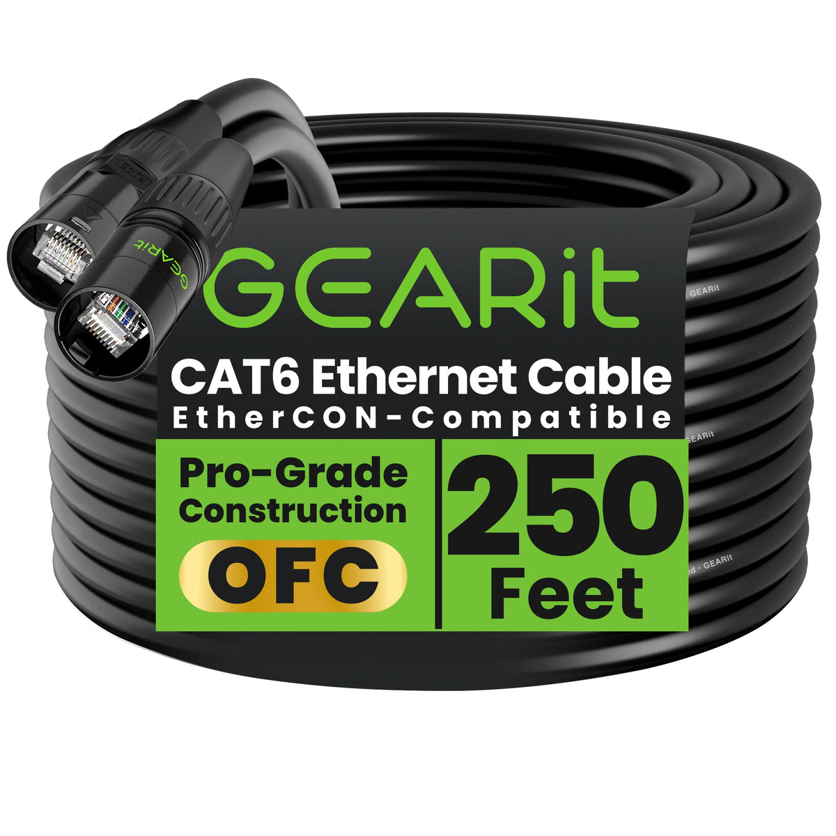 GEARit shielded CAT6 EtherCON cable ready for pro audio and DMX links.