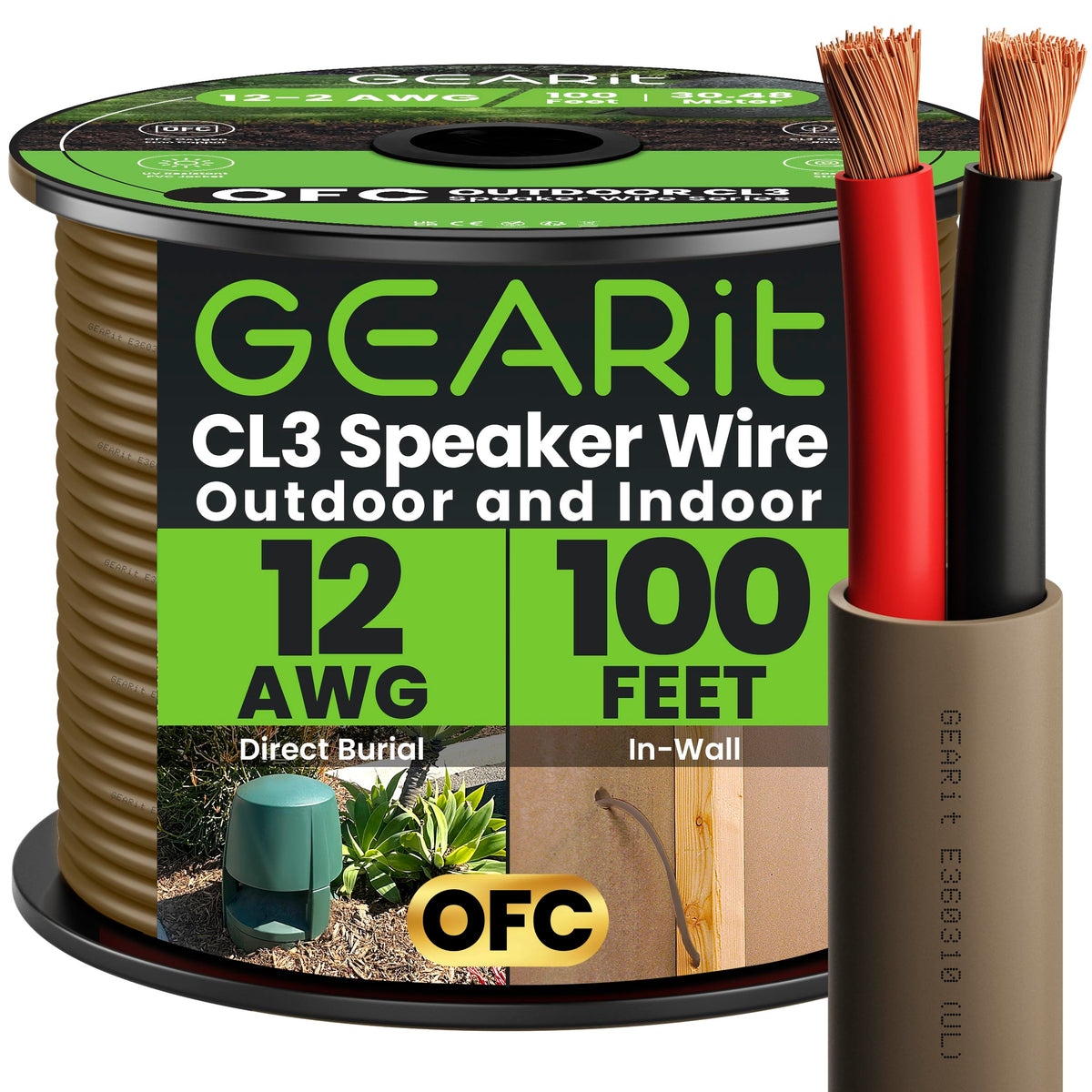 GEARit 12ga speaker wire 100ft coil for backyard audio clarity