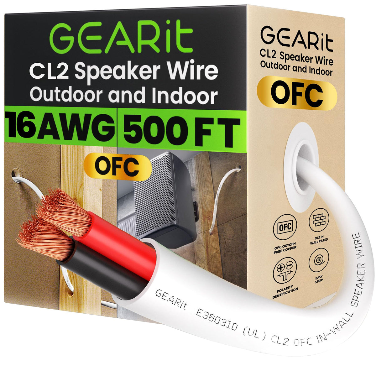 GEARit 16ga speaker wire in-wall jacket close-up for flexible, easy routing.