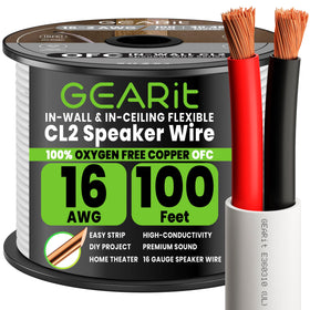GEARit front spool showing 100 ft speaker wire and white jacket benefit tidy storage