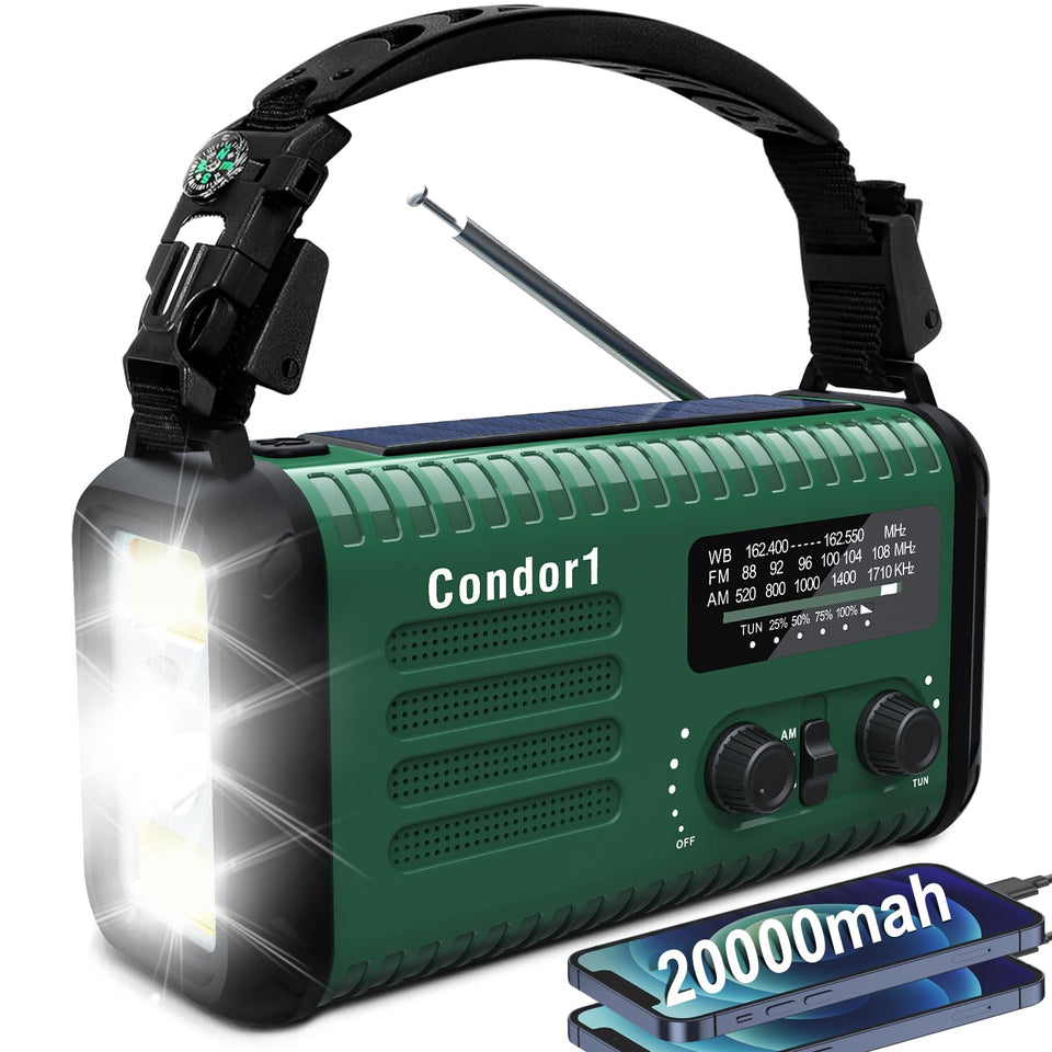 Geartist NOAA Weather Radio front view, compact emergency power for storms