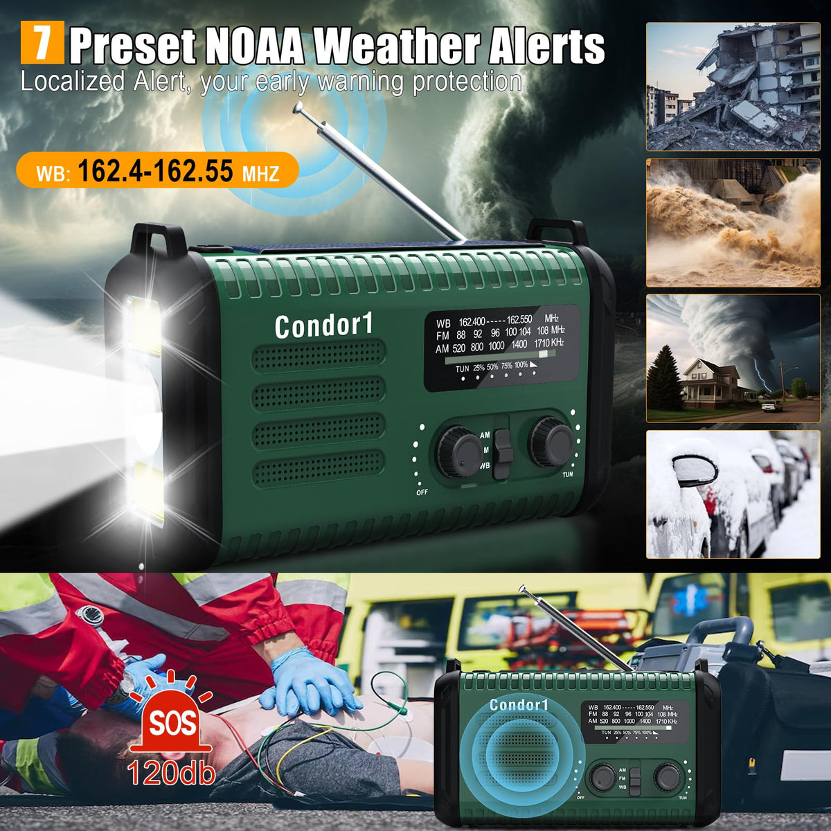 Geartist NOAA Weather Radio hand-crank view, reliable power during outages
