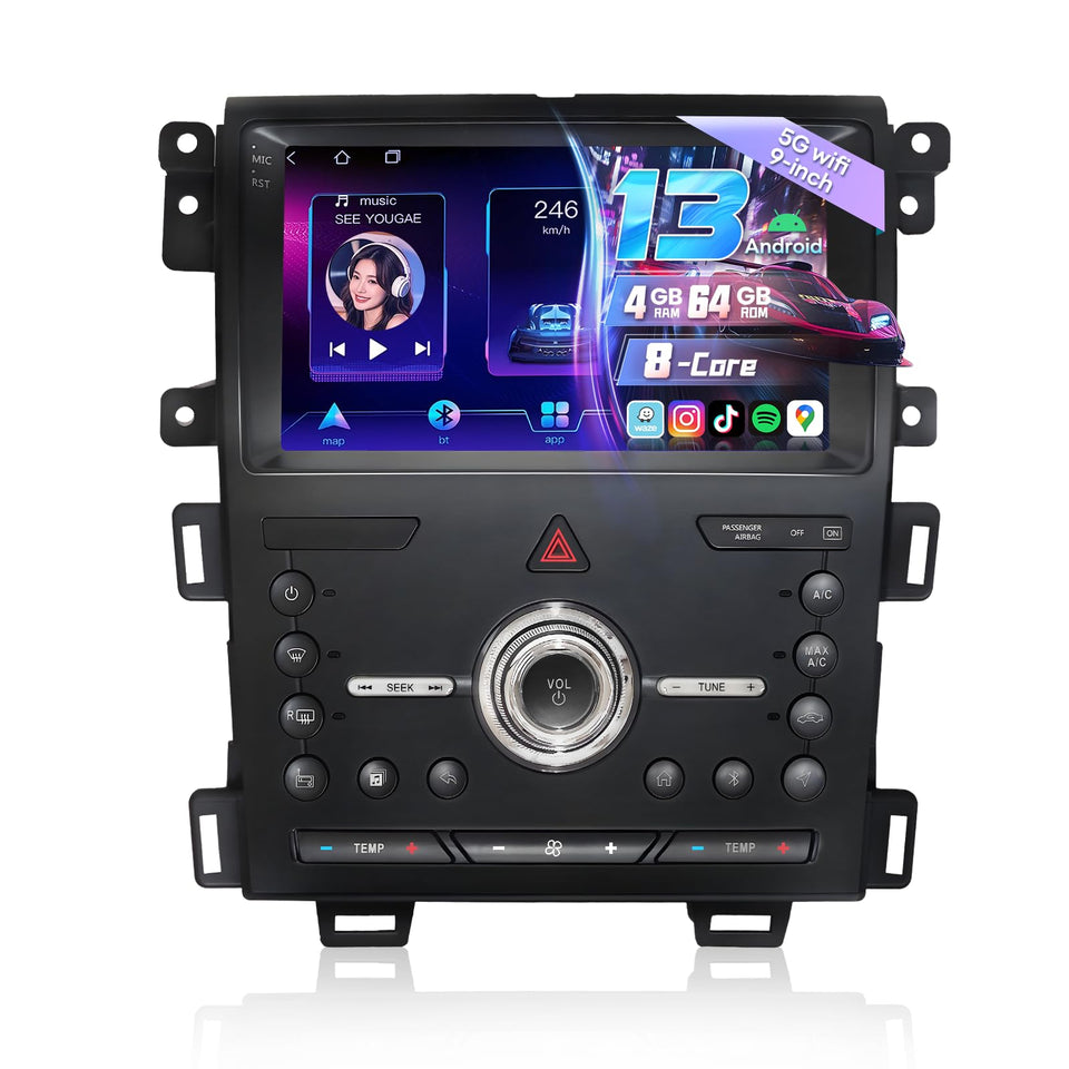 Gearzbtor Edge 9-inch IPS touchscreen with CarPlay and Android Auto integration.