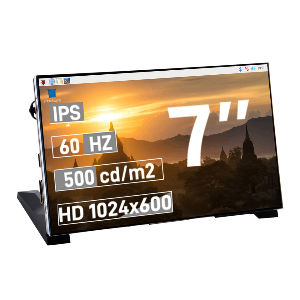GeeekPi 7-inch front view showing clear IPS screen and compact frame, great for projects