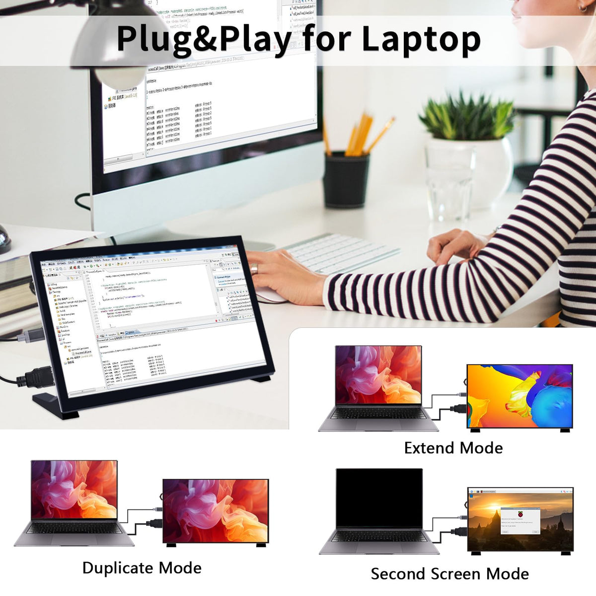 GeeekPi portable monitor doubles as secondary PC display for expanded workspace.