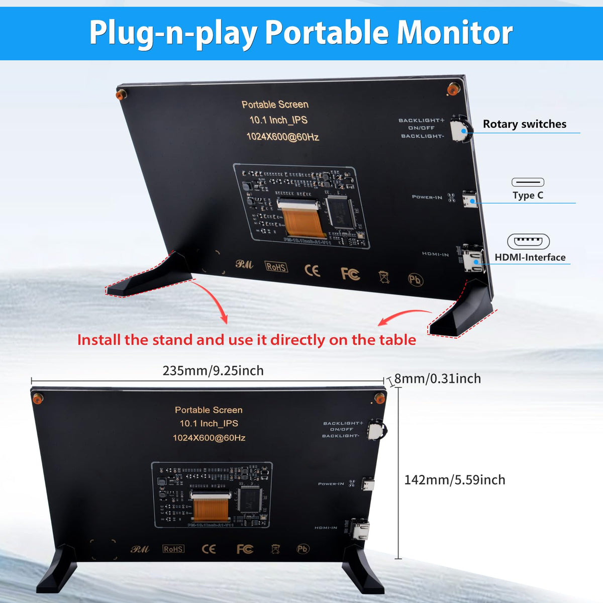 GeeekPi 10.1 inch screen supports Raspberry Pi 5 and Pi 4B compatibility.