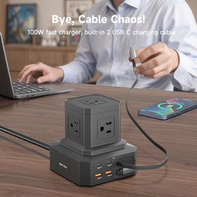GEEK FULLY side view of wide-spaced AC outlets fitting bulky power adapters