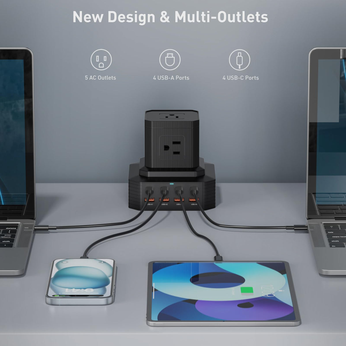 GEEK FULLY charging station on desk setup with organized power access